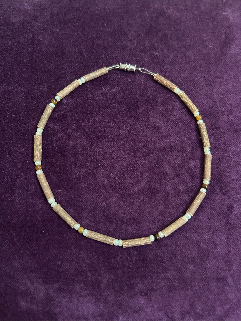 Natural Wood and stone beaded anklet or choker